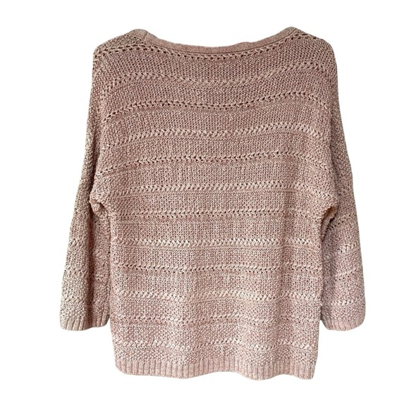 CHICO’s Shine Stitch Detail Pullover Sweater in Rose Pink/Cream in Size 2 (10) - Picture 3 of 6